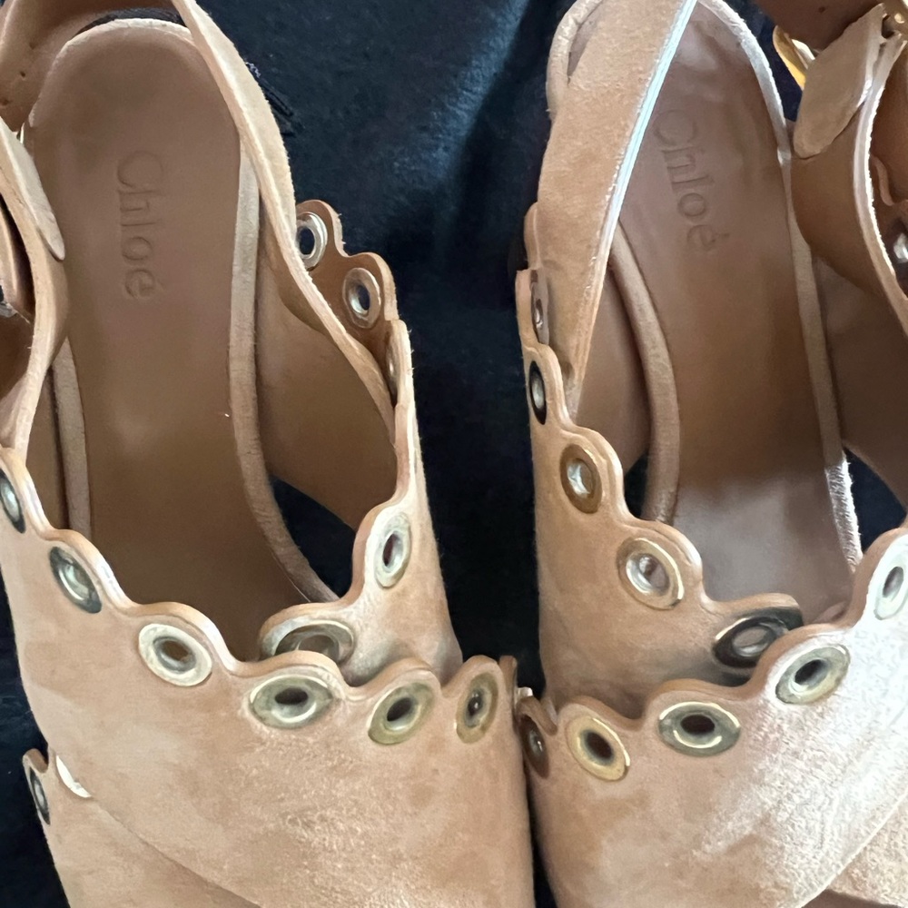Chloe Tan Heels with Eyelet Accents